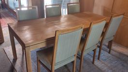 Massiver Eichentisch 210×90 cm + 6 stabile Polsterstühle